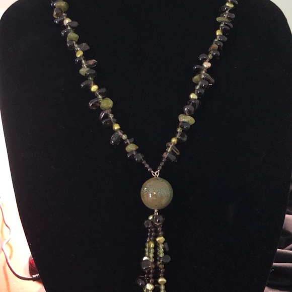 Hand Crafted Jewelry - COPY - Handcrafted Long pearl,topaz, peridot and lay beaded necklace